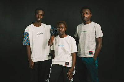 ちいさいロゴのビッグTシャツ：ウガンダオーガニックコットン袖切り替え
